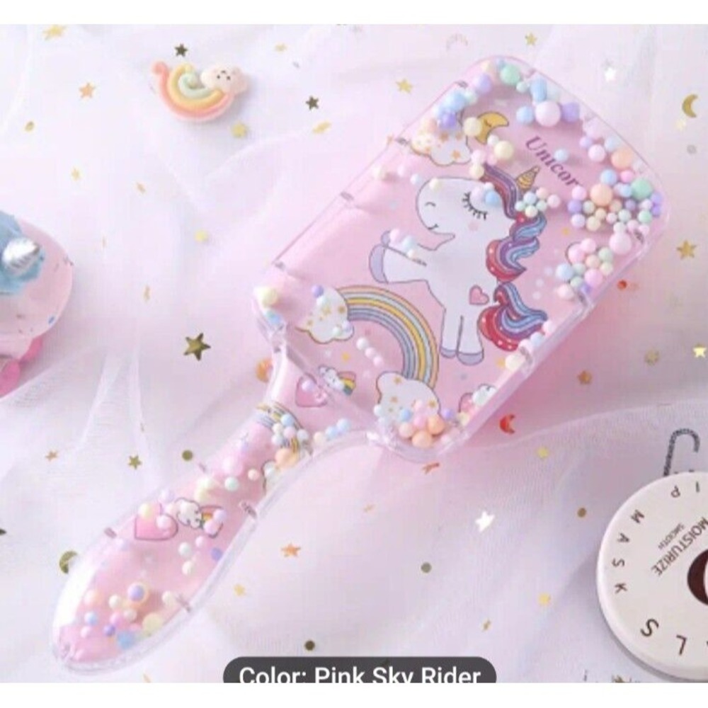 Unicorn Hairbrush for Girls Sparkly Moving Confetti Glitter Detangling Brush NEW